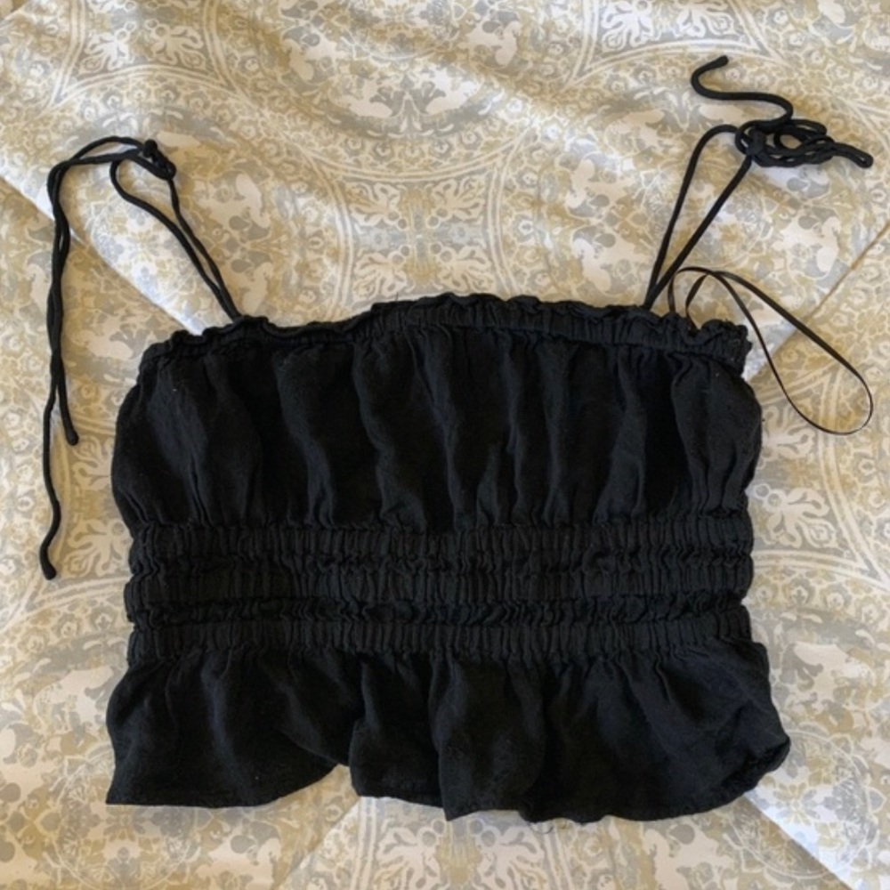 Cotton Candy LA Smocked black tank with tie straps